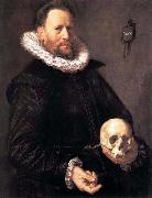 Frans Hals Portrait of a Man Holding a Skull. oil painting on canvas